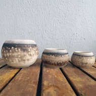 RAAQUU Tsuchi Raku Planter Pot Set of 3 Art Pottery for Indoor plants cactus and succulents Handmade