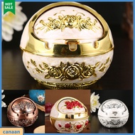 canaan|  Rose Flower Pattern Ash Tray with Lid Windproof Zinc Alloy Smoking Ashtray for Living Room
