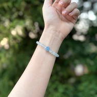 Natural 5mm Aquamarine bracelet mixed with Aquamarine charm for Water and Wood elements