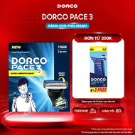 DORCO PACE 3 - Dao Cạo Râu 3 Lưỡi - Hộp Gồm 1 Cán và 9 Đầu Cạo
