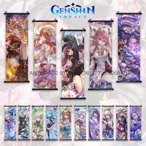 Genshin Impact Hanging Painting Hu Tao Home Decor Canvas Anime Poster Kawaii Jean Scrolls Pictures K