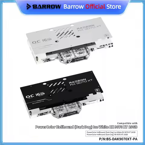 Barrow GPU Block For PowerColor Hellhound (Dark Dog) Ice White RX 9070 XT 16GB,PC Cooling Radiator B