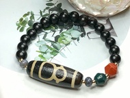 Tibetan Dzi Beads God of Wealth Dzi Beads 藏传老矿财神天珠 39.2x13.9mm