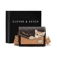 Clever&amp;Ketch高級感貓咪斜挎包2023新款百搭洋氣小方包單肩小包女