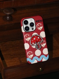 เคสโทรศัพท์แบบปีกเห็ดสีแดง REhi ดีไซน์ดั้งเดิมพร้อมขาตั้งโลหะ 2-in-1 สำหรับ Apple 14promax เคสป้องกั