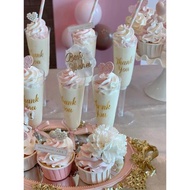 粉色婚禮甜品臺裝飾吸管訂婚蛋糕擺件慕斯杯貼紙杯圍邊布丁杯綁帶
