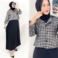 CARLINA – Flaneta Set Rompi Kotak dan Dress Hitam Baju Wanita