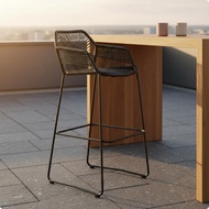 Nordic Style Rattan Bar Stool Metal Frame Wicker Bar Chair Breathable Seat Outdoor Wicker Barstool W