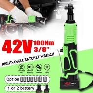 Electric Wrench 3/8" Cordless Ratchet 42V Rechargeable Scaffolding 100N.m Right Angle Wrench Tool wi
