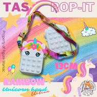 Tas Pop It Mini Rainbow Unicorn Head Sling bag edition premium import size 13cm free tali selempang Tas Anak Handphone Tas Kids Toy Tas School bag