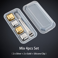 4/8 Pcs Stainless Steel ice Cubes Cold Whiskey Stones with Ice Clip & Storage Box Whiskey Chilling