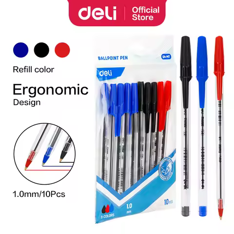 Deli 1mm Ballpoint Pen Ball Point Pens Kids School Office Supplies Longlasting 3Colors 5/10PCS Offic