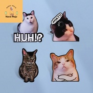 XHjewelryadd Funny Cat Meme Enamel Pin Humorous HUH!? WHAT? Cute Kitten Brooch Cartoon Animal Badges