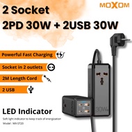 Moxom Power 2 Socket 2PD 30W + 2USB 30W Power Botton 2500W Smart IQ 2Meter MX-ST20