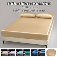 Satin Silk Bedsheet Full Garterized Silky Smooth Bedsheet Cooling Silk Bedsheet Mattress Protectors