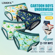 LJMOFA 4Pcs Boys Underwear Cotton Breathable Dinosaur Astronaut Underpants For 2-15 Years Kids Panti