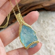 【海藍寶原石】手作天然水晶項鍊 / 海水藍寶