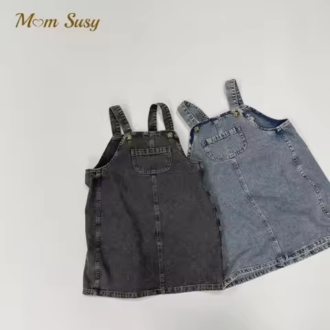 Baby Girl Cotton Jean Suspender Dress Spring Autumn Summer Infant Toddler Child Denim Strap Skirt Ou