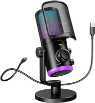 FIFINE Gaming PC Microphone, USB Streaming Microphone with Game Chat Balance, Computer Condenser Desktop RGB Mic with Mute Button, Noise Cancellation for Podcast/Twitch/Discord-AMPLIGAME AM6