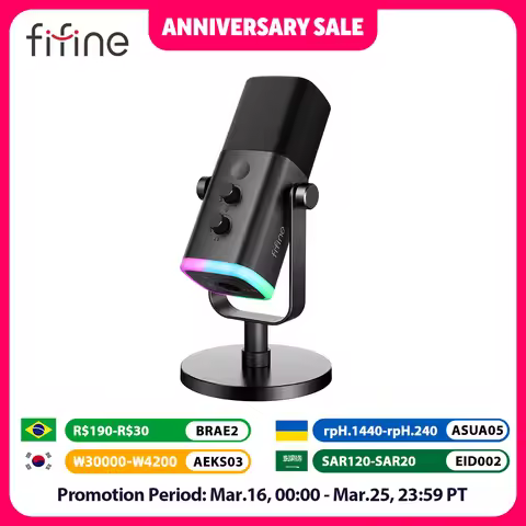 FIFINE USB/XLR Dynamic Microphone with Touch Mute Button,Headphone jack,I/O Controls,for PC PS5/4 mi