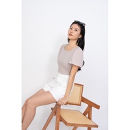 MADEBY3INUTE Anders Square Neck Basic Ribbed Top in Taupe