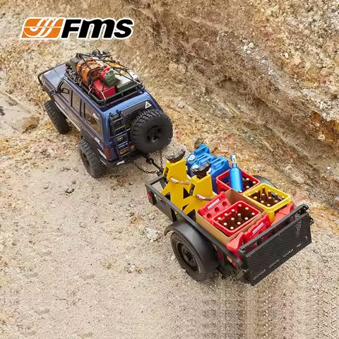 FMS RC Car Utility Trailer for 1/18 Crawler LC80 K10 FJ Cruiser Bronx 1/12 Jimny FJ45 H1 Hummer etc.