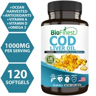 Biofinest Liver Oil 1000 mg - Arctic Fish Vitamin A D 3 EPA DHA Supplement - Immune Heart Brain (120