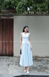 Set Váy Linen Cao Cấp – Set Áo Gile Linen & Chân Váy Dài Xòe Nữ Form Chuẩn Tôn Dáng Mặc Đi Làm – Đi