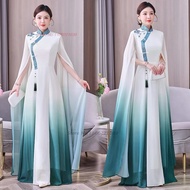 Women Traditional Aodai Cheongsam Stage Performance Banquet Evening Party Dress
