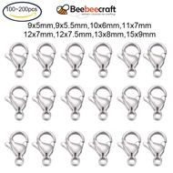 Beebeecraft 100-200PCS Grade A 304 Stainless Steel Lobster Claw Clasps for Jewelry Making