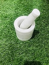 White Marble Mortar and Pestle Bowl Solid Stone Grinder Spice Herb Grinder Pill Crushing Herbs, Spices Size- 4 inch