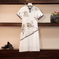 store Xl-4xl Plus Size Vintage Chinese Style Cheongsam Dress Short Sleeve Floral Print Summer Dress