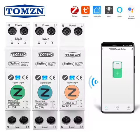 TOMZN Zigbee 63A 1P+N WIFI Smart Switch Energy Meter Kwh Metering Monitoring Circuit Breaker Timer R