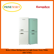 EuropAce Retro 2-Door Refrigerator in Light Green / Ivory White - ER 7178A. 2 YEARS WARRANTY