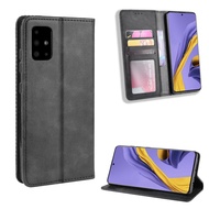 Casing Samsung Galaxy A51 5G Vintage Flip Cover Magnetic Wallet Case PU Leather Cases Card Holder Stand
