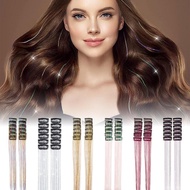 Straight Hair With Tinsel Pink Fashion Versatile Long Straight Hair Shining Hair N5k7