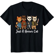 Amber's Kids and Adults 24s Unisex Funny Cat Horror Movies Just A Horror Cat Halloween T-Shirt