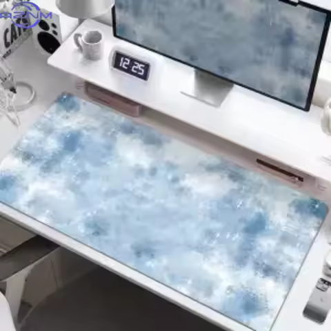 oversized Soft Blue White Cloud Marble Texture Mouse Pad, Waterproof Non‑Slip Mouse Mat for Minimali