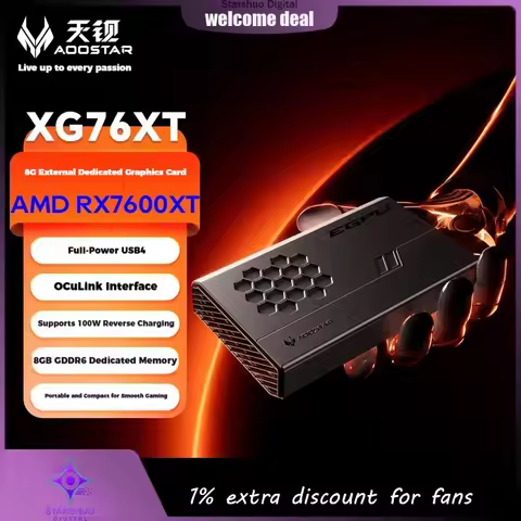 AOOSTAR XG76XT External GPU RX-7600XT Portable Dock with USB4 and OCulink Ports 100W Reverse Chargin
