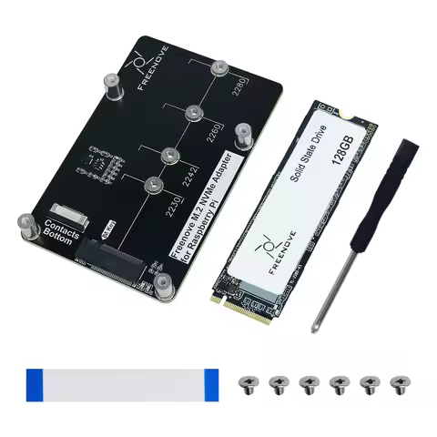 Freenove M.2 NVMe Adapter for Raspberry Pi 5 with 128GB 256GB 512GB SSD, M.2 HAT Add-on Board, PCIe 