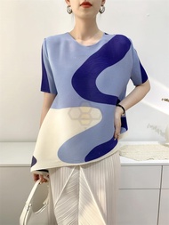 ❁☎▲ Aiden001 Average Size Summer Irregular Folds Solid Color Short-Sleeved Top Digital Printing T-Sh