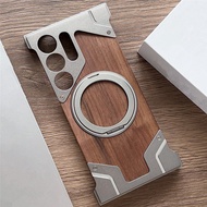 Walnut Wood Metal Bumper for Samsung Galaxy S25 Ultra S23 Ultra S24 Ultra Case Magnetic Magsafe Fram