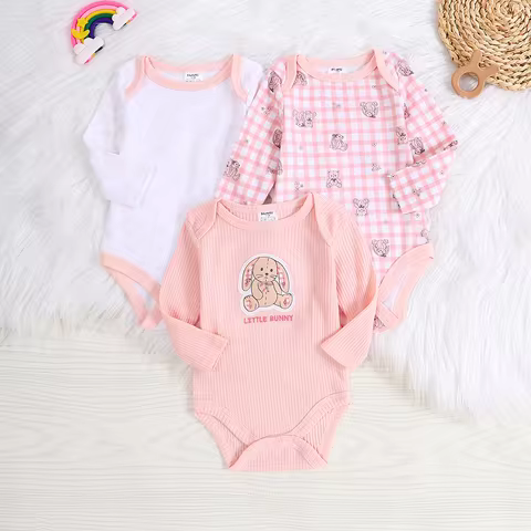 Baby Girl Onesies Newborn Baby Girl Clothing 3PCS Long-Sleeved Autumn and Spring Clothing with Cute 