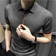 Men Polo Shirt Knitted Polo Shirt Summer Thin Short-Sleeved T-Shirt Slim-fit Business Polo Top Men