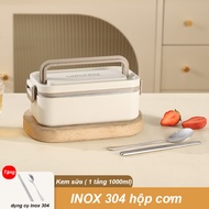 Hộp Cơm Giữ Nhiệt 2 Tầng 3 Ngăn INOX 304 Cao Cấp Tặng Muỗng Đũa bát súp Hộp Đựng Cơm Giữ Nhiệt Hộp C