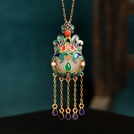[WELOVE] Elle Yuan National Trendy Design Niche Light Luxury Chinese Style Imitation Hetian Jade Auspicious Lucky Bag Flow Necklace Hanfu Jewelry