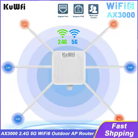 KuWFi AX3000 Outdoor AP Router 2.4G 5.8G Dual Band WiFi 6 Gigabit Port with High-Gain Antennas AP Re