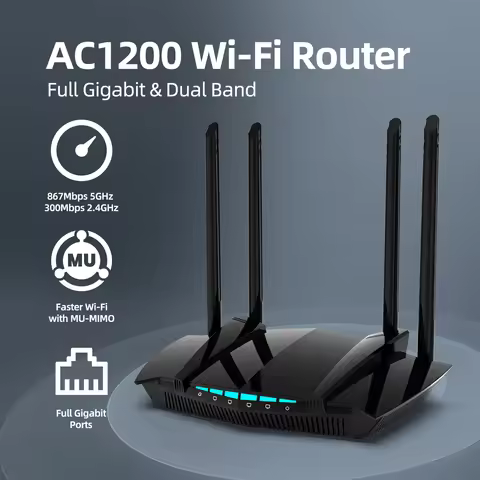 PIX-LINK AC1200 Dual Band Gigabit WiFi Router 1200Mbps 5GHz/2.4GHz MU-MIMO WPA3 4 Antennas Full Giga