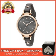 [100% ORIGINAL] FOSSIL Georgia ES3077 Grey Dial Leather Stainless Steel Women Ladies Watch Jam Tang