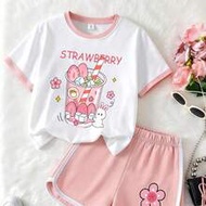 Tween Girl 2 Pieces Girls Outfit Includes A Short Sleeve Top And Matching Pink Shorts, With White Tr